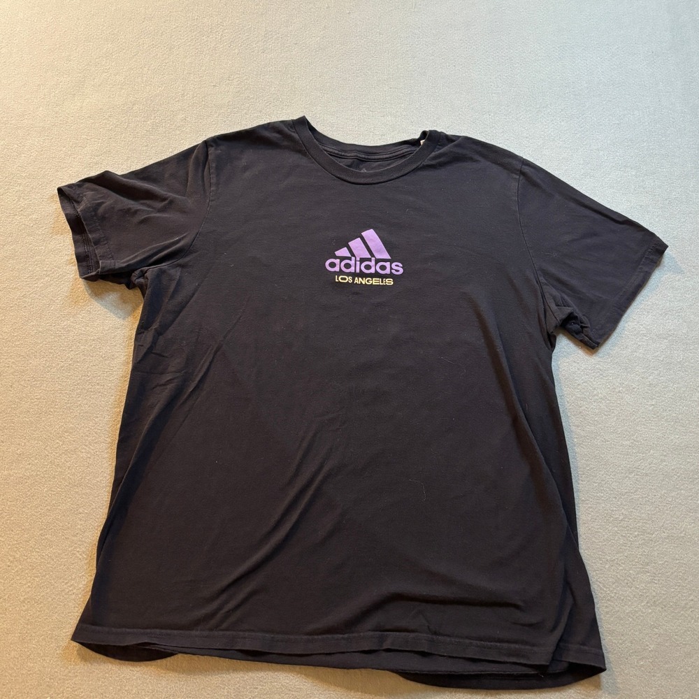 Adidas Los Angeles Graphic T-Shirt Mens L Black Purple Short Sleeve Amplifier